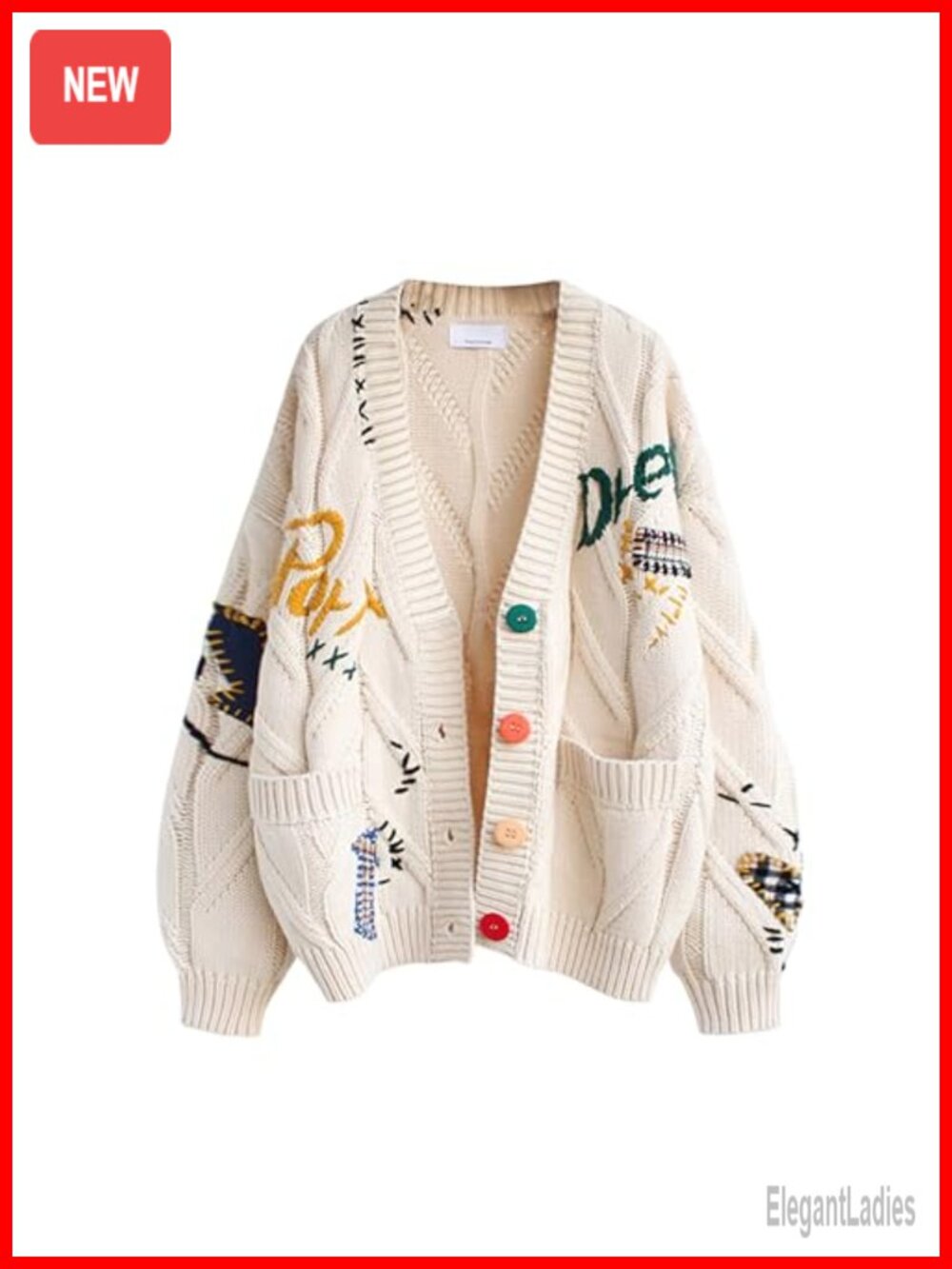 Women's Cable Knit Long Sleeve Open Front Cardigan V-Neck Button Down Wool